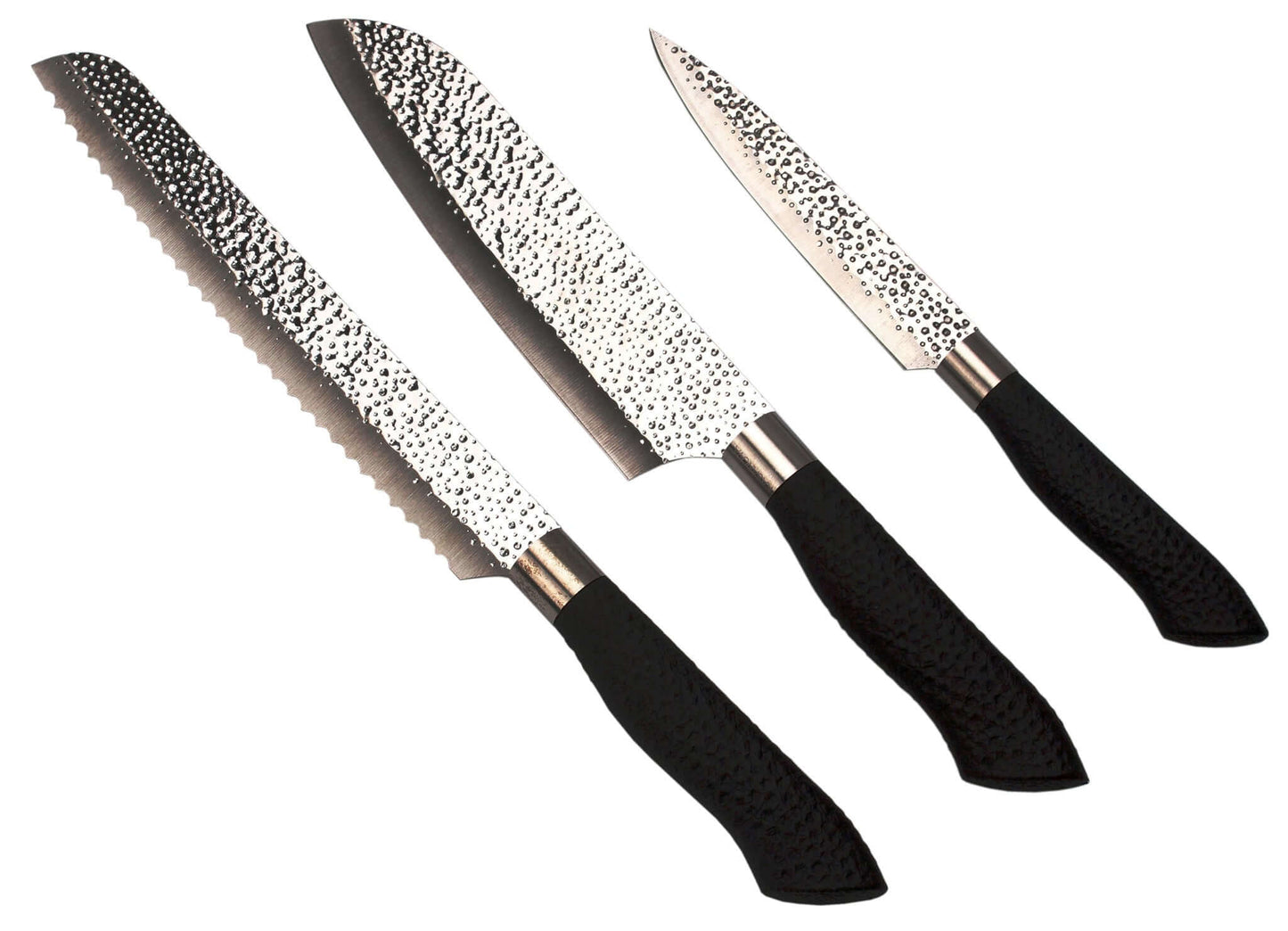 Embossed Hammered Blades 3 Piece Knife Set - GIFT SET BUNDLE
