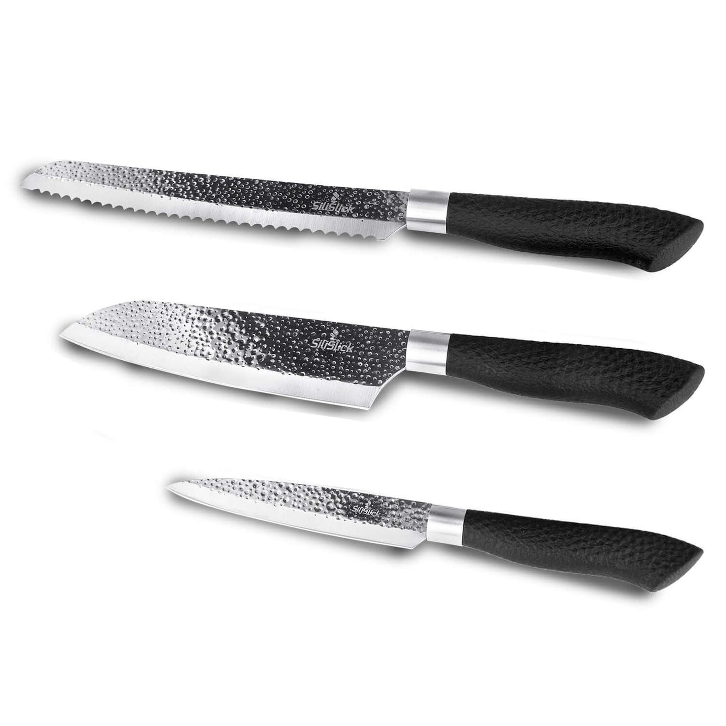 Embossed Hammered Blades 3 Piece Knife Set - GIFT SET BUNDLE